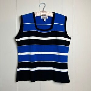 Vintage Prosperity Knitwear Tank Top‎ Striped Blue Black White Sleeveless Large